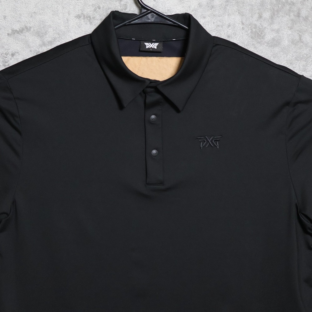 PXG Polo Shirt Mens Large Black Parsons Xtreme Golf Long Sleeve Snap Preppy